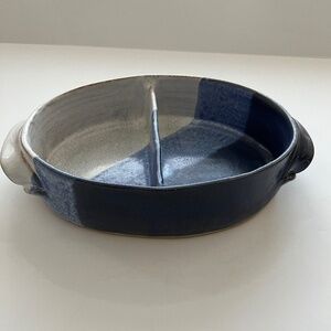 GENE BRENNER  Studio Art Pottery Divided Baking/Serving Dish Signed Vintage